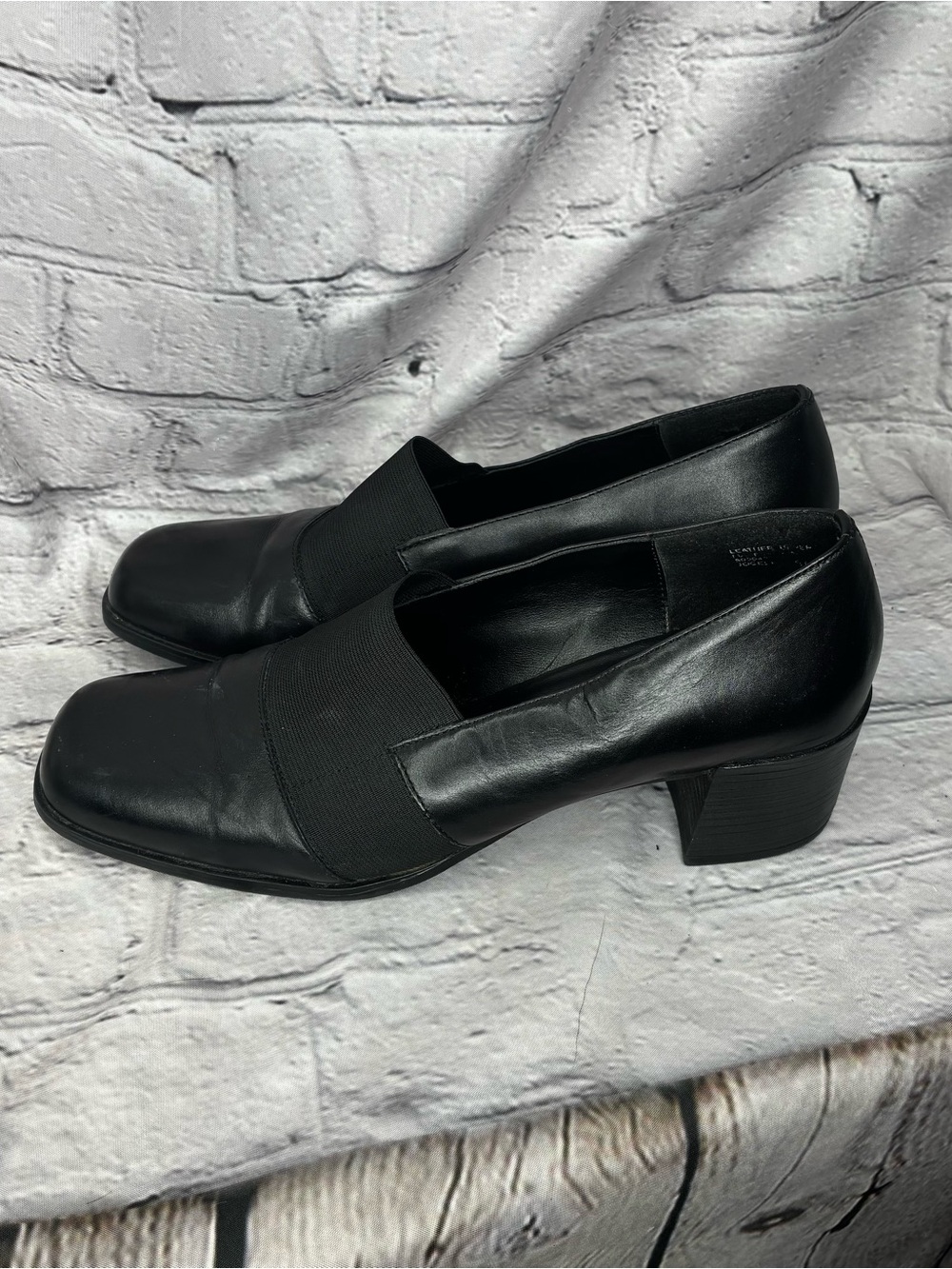 Vtg y2k Whimsigoth Dark Pilgrim‎ Corporate Goth Black Leather Block Heel Pumps 8